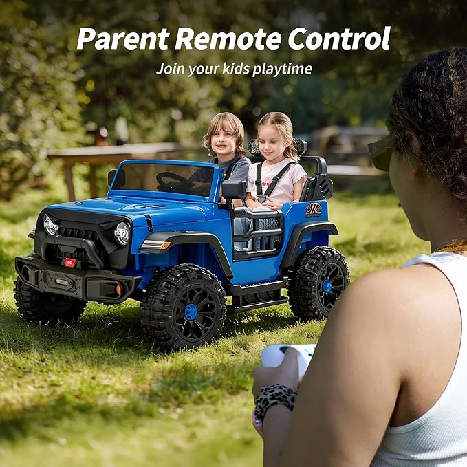 2 Seater Ride on Car Toy, 12V Electric Car for Kids 4-8 with Remote Control, Capacity 150 lb, LED Light - Blue
