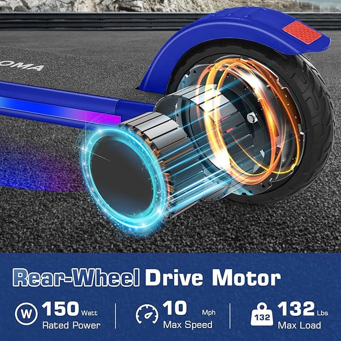 Caroma Electric Scooter for Kids Ages 6-14, 180W/150W Motor & 10 Mph, 85 Mins Ride Time, Adjustable Height & Speed, LED Display & Colorful Lights, Kids Electric Scooter, Best Gifts for Girls and Boy