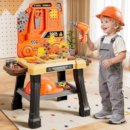 Kids Tool Bench Set with Electric Drill and Realistic Tool, Pretend Play Construction Workbench Toys for Toddlers Ages 3-5 Years Old, Birthday Gifts for Boys Age 3 4 5 6 7 8 Year Old