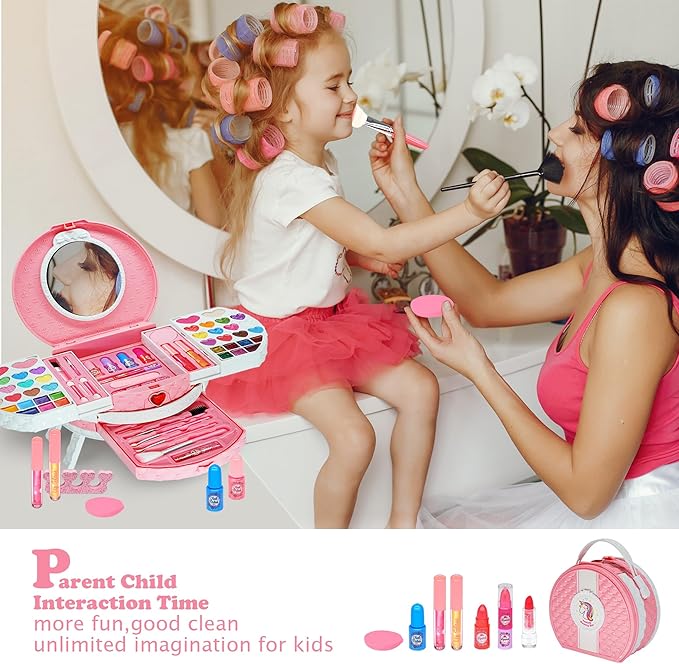 Kids Washable Makeup Girls Toys - Real Makeup Kit for Little Girls, Kid Make up Set for Toddlers Children Princess Dress Up Christmas Birthday Gifts Toys for 3 4 5 6 7 8 9 10 11 12 Year Old Girls