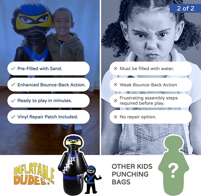 INFLATABLE DUDES Ninja Toy 47 Inches -Kids Punching Bag | Already Filled with Sand| Bop Bag | Inflatable Bopper | Boxing | Ninja Birthday Party | Party Decorations | Punching Bag for Kids- (Nobi)