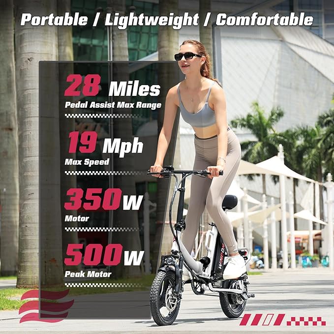 S14/S16 Electric Bike for Adults, Max 19/22 MPH Speed & 28/50 Miles Range (PAS), 500W/750W Peak Motor, Foldable, Lightweight, Shock Absorbers, UL 2849 Certified Ebike