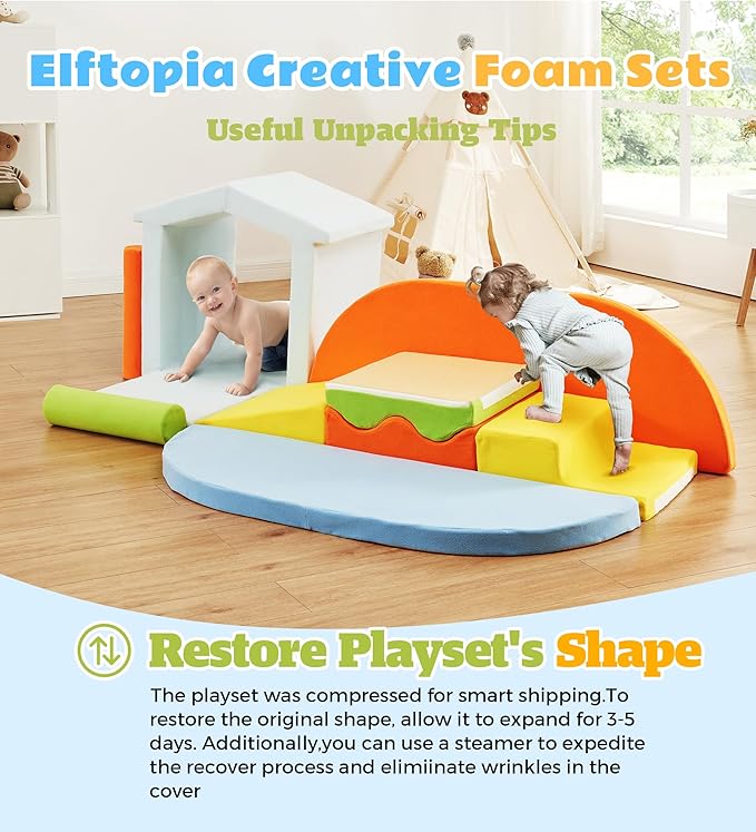 10-Piece Foam Climbing Blocks with Ramp & Stairs for Toddlers,Soft Play Gym Set,Foam Toddler Climbing Toys for Indoor Crawling,Sliding & Creative Play-Dynamic Color