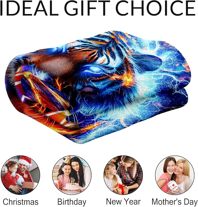 Personalized Tiger Kids Blanket Gift - Custom Men Cozy Throws for Bed, Couch, Living Room