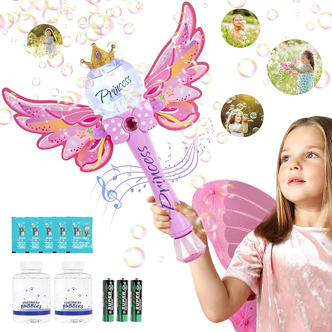 Princess Bubble Wand,Bubble Machine for Kids Girls,Music & Light Up Bubble Blower,Bubble Maker,Outdoor Party Birthday Bubble Toy for Toddlers, for Girls Age 3 4 5 6 7 8 Years Old.(Pink)