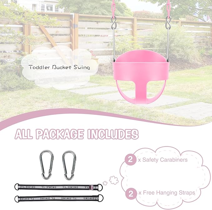 RedSwing High Back Toddler Bucket Swing Seat with Coated Chains, Heavy Duty Kids Swing Set Accessory Tree Straps Included for Outside, Playground, Backyard, Pink