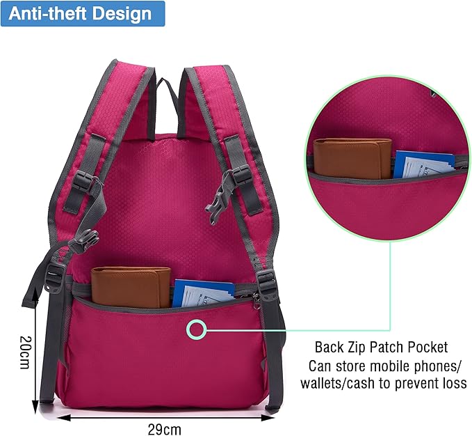 YZAOLL Small Lightweight Packable Hiking Backpack, 20L Hiking Backpack Day Pack for Women Men Travel Camping Vacation,Rose