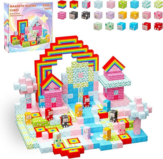 100PCS Magnetic Blocks, Magnet Educational Learning Toys for Kids, Boys and Girls, Magnetic Building Blocks Cubes, Stacking Magnets for Kids, Birthday Gifts for Boys and Girls Age 3+