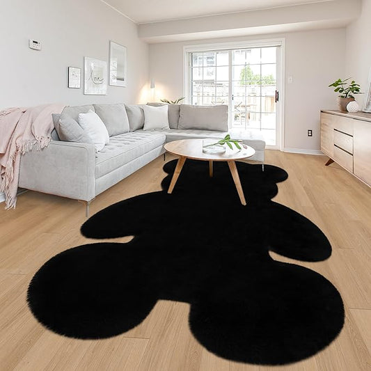 6x8 ft Bear Black Shag Large Rug, Soft Fluffy Faux Sheepskin Fur Rug Fuzzy Shaggy Area Rug Cute Plush Carpet for Nursery Kids Girls Bedroom Room Aesthetic Living Room Floor Home Decor, Black