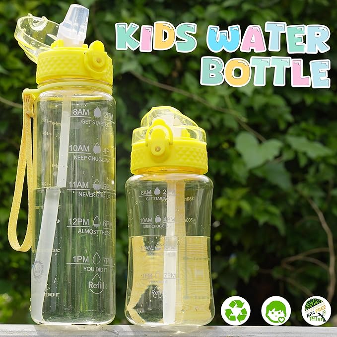 OLDLEY 17oz Kids Water Bottle for school Girls Boys, Motivational Water Bottles With Silicone Straw, Leak-Proof Tritan BPA-Free, Reusable water bottles for kids,Butter