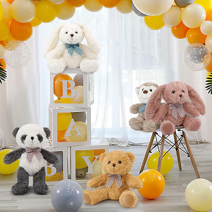 MaoGoLan 13 inch Stuffed Animals Bulk Plush Set Toys Bundle Party Favors for Kids Teens Girls - Soft Teddy Bear, Floppy Bunnies, Monkey, Panda - Baby Shower Decor Christmas Easter Gift, 5Pcs