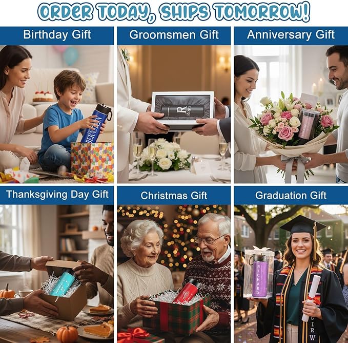 Ships from USA,Custom Water Bottle for Kids & Adults With Engraved Name,Spill Proof Personalized Insulated Stainless Steel Sports Water Bottle with Straw Lid,Personalized Christmas Gifts