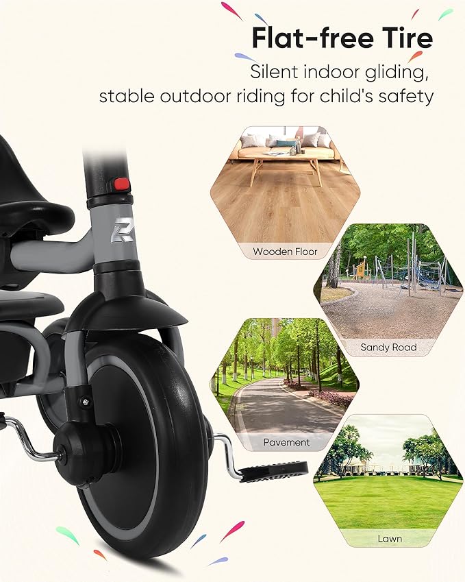 Tricycle for Toddlers 18 Months to 5 Years with Removable Push Handle, Tricycles for 3-5 Year Olds Ideal for On-The-Go Families, Adjustable Carry-Friendly Seat, Grey