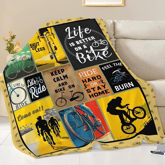 Bicycle Cycling Blanket for Mens, Bike Flannel Throw Blanket, Fleece Soft Cozy Stuff Blankets Gift for Women Men Couch Sofa Bed 60" x 50"