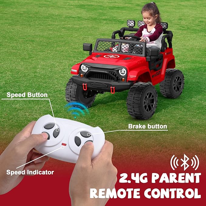ANPABO 24V Ride on Toys for Big Kids, 2 Seater, 4x200W Motors, EVA Tires, Remote Control, 4 Shock Absorbers, Bluetooth, Electric Ride on Car for Kids 3-8((Bright Red)