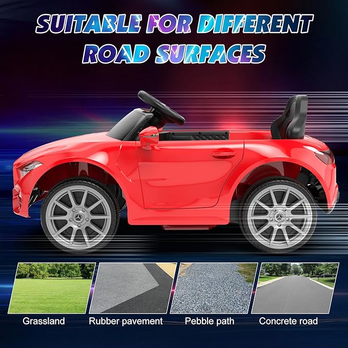 12V Kids Ride On Car with 2.4G Remote Control,Battery Powered Electric Car Ride On Vehicle Double Doors, 5 Point Safety Belt,LED Light (SC-Red)