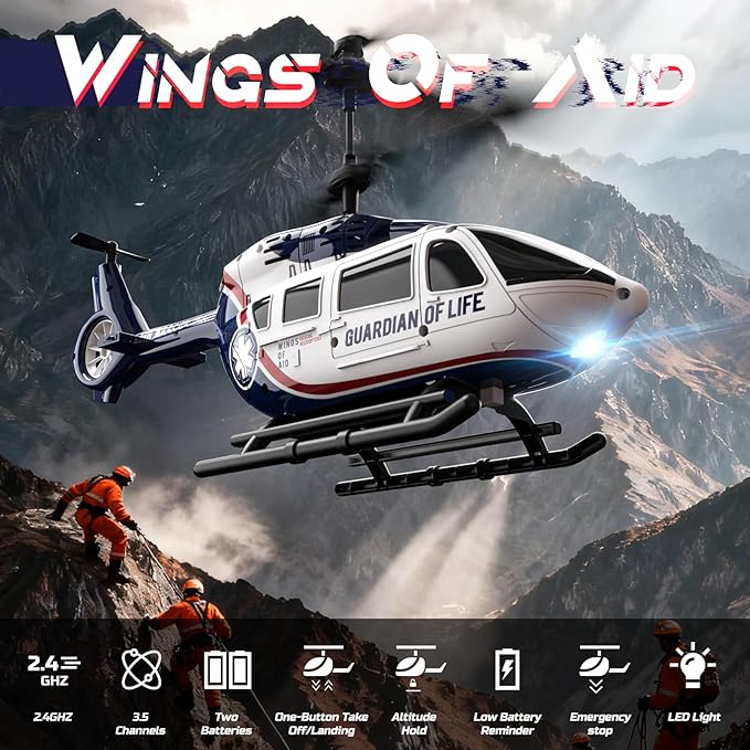 DEERC RC Helicopter,Rescue Remote Control Helicopter for Kids & Adults,Toys Helicopter with Altitude Hold, One Key take Off/Landing, LED Light, Low Battery Reminder, Gift for Boys Ages 8-12
