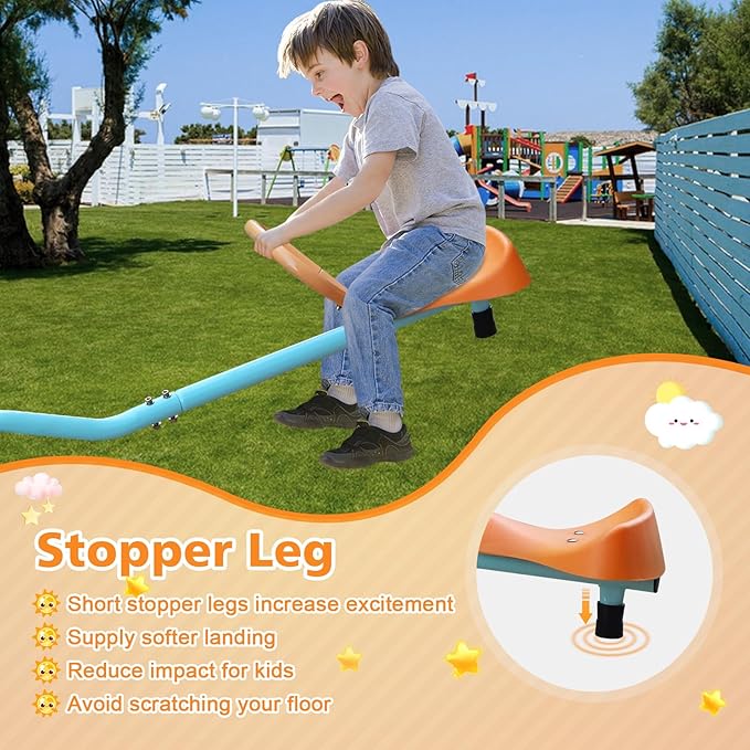 360 Degree Rotation Seesaw Swivel Teeter-Totter, 2/3/4 Seats Sit and Spin Outdoor Playground Equipment for Kids, Toddlers, Boys, Children (Orange-4 Seats)