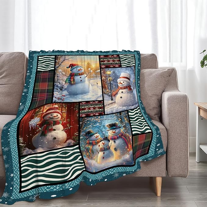 Snowmen Blanket Christmas Winter Snowmen Lover Throw Blankets Gifts for Girls Boys Kids Soft Cozy Fleece Plush for Couch Sofa Bed 60"x50"