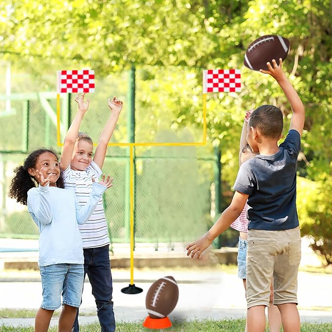 6 Pack 9" Mini Inflatable Rubber Footballs Party Favors, Small Footballs, Peewee Size Footballs for Kids, Junior Outdoor and Indoor Games - Sports Balls Playground Ball with Pump and Kicking Tee