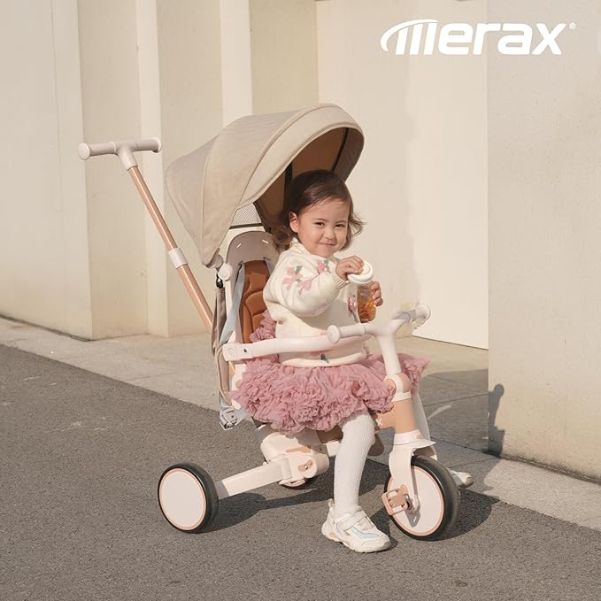 Foldable Toddler 7-in-1 Tricycle, Canopy, and Guardrail Parent Push Handle Ages 1-6 Years