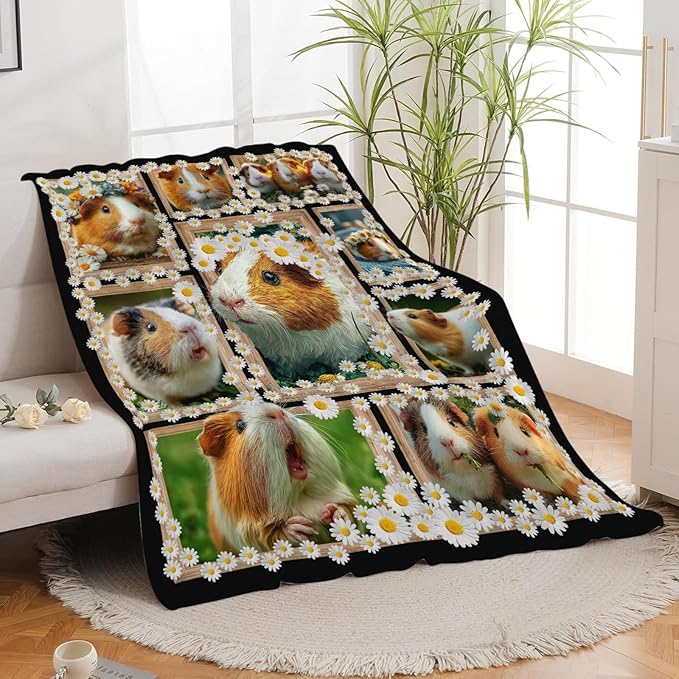 Guinea Pig Throw Blanket Guinea Pig Stuff Gifts for Kids Girls Boys Adults Women Men Soft Cozy Warm Plush Fluffy Fuzzy Fleece Blanket Decor 50''X60''