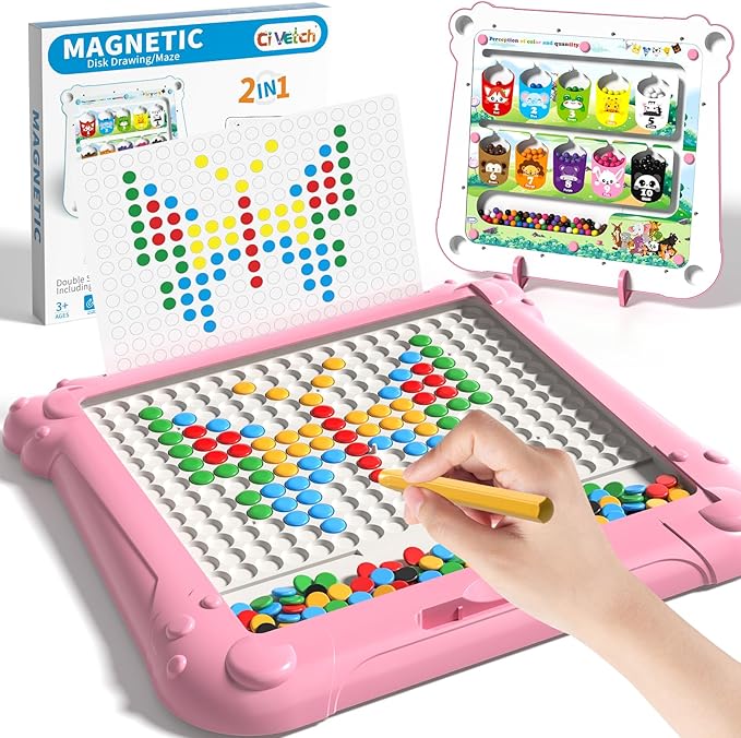 2-IN-1 Large Magnetic Drawing Board for Toddlers Kids, Magnetic Color and Number Maze, Magnetic Dot Art Board for Kids, Montessori Education Travel Toys for Boys Girls Age 3 4 5 6 7 8 Years Old