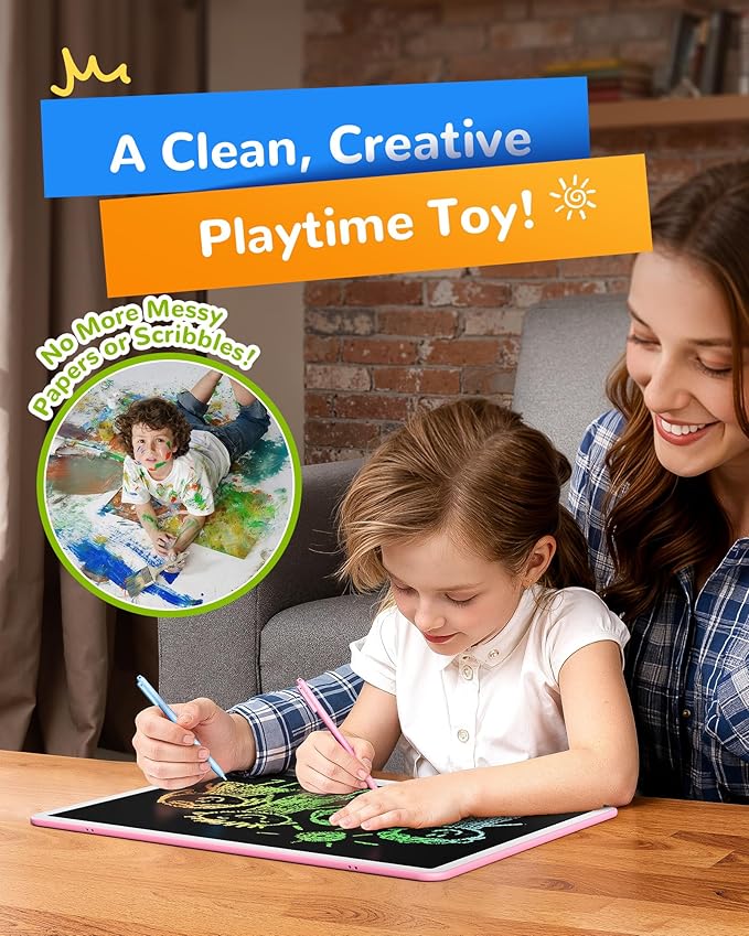 KOKODI LCD Writing Tablet, 20 Inch Colorful Toddler Doodle Board Drawing Tablet, Erasable Reusable Electronic Drawing Pads, Educational and Learning Toy for 3-6 Years Old Boy and Girls(Pink)