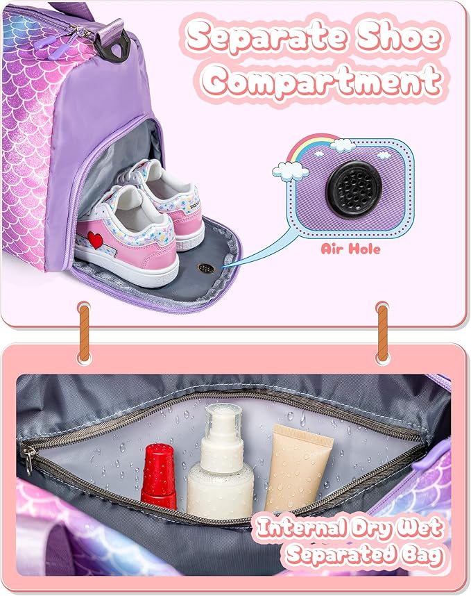 Trendy Gifts Granddaughter-Girl Gym Bag with Shoe Compartment, Kid Personalized Weekender Dance Bags, Initial Travel Tote with Makeup Pouch, Niece Girls Birthday Gift (Letter L)