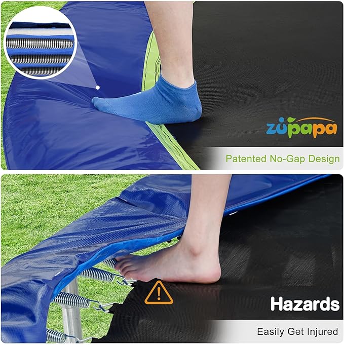 Zupapa No-Gap Design 16 15 14 12 10FT Trampoline with Safety Enclosure Net and Non-Slip Ladder 10-Year Quality Assurance Perfect for Kids Family Outdoor Backyard Fun