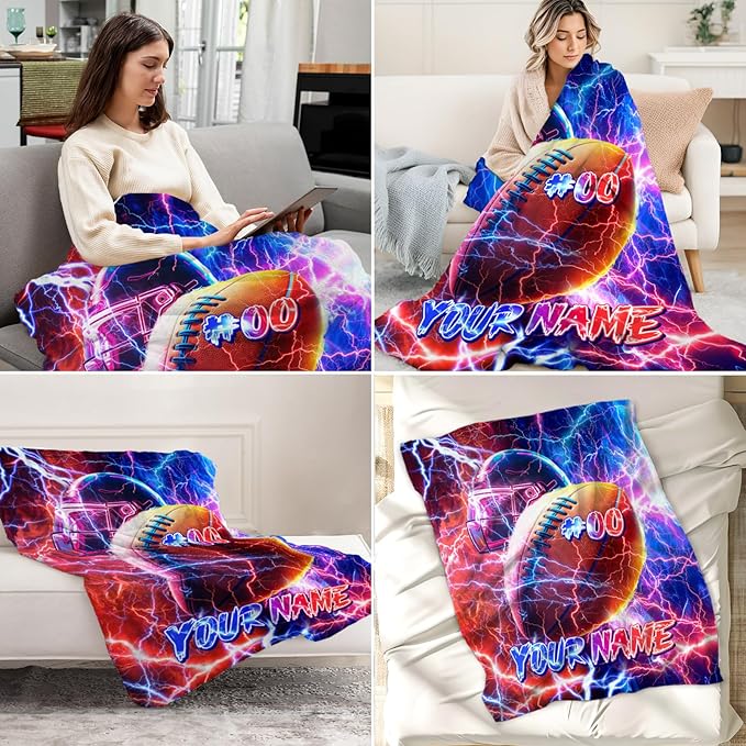 Personalized Kids Blanket Gifts Football Blankets for Boys, Toddler - Custom Cozy Fuzzy Sport Throws for Couch, Sofa & Travel