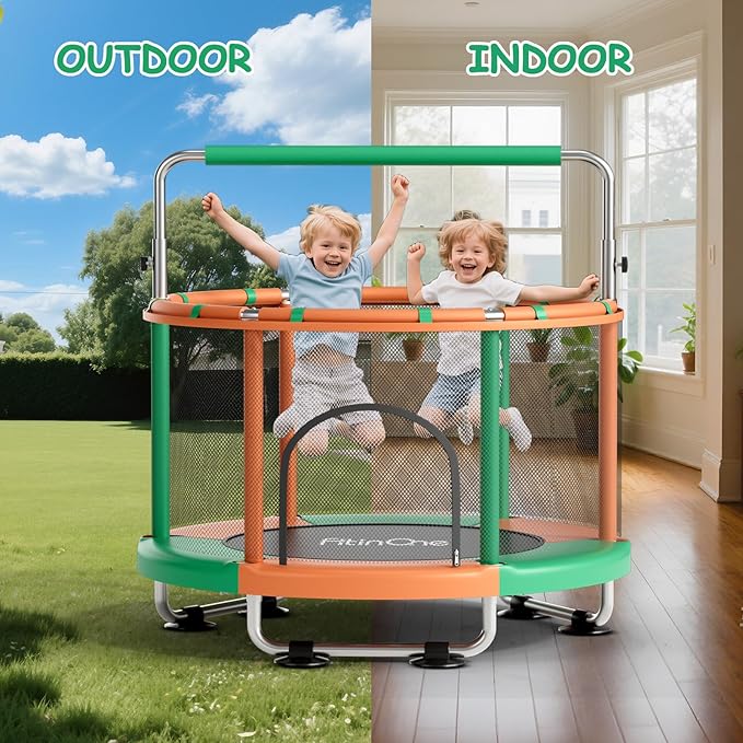 55" Toddler Mini Trampoline for Kids, Indoor Outdoor Toys with Swing, 440lbs Baby Kids Trampoline, Gymnastics Bar, Birthday Gifts for Boy Girl Age 1-8