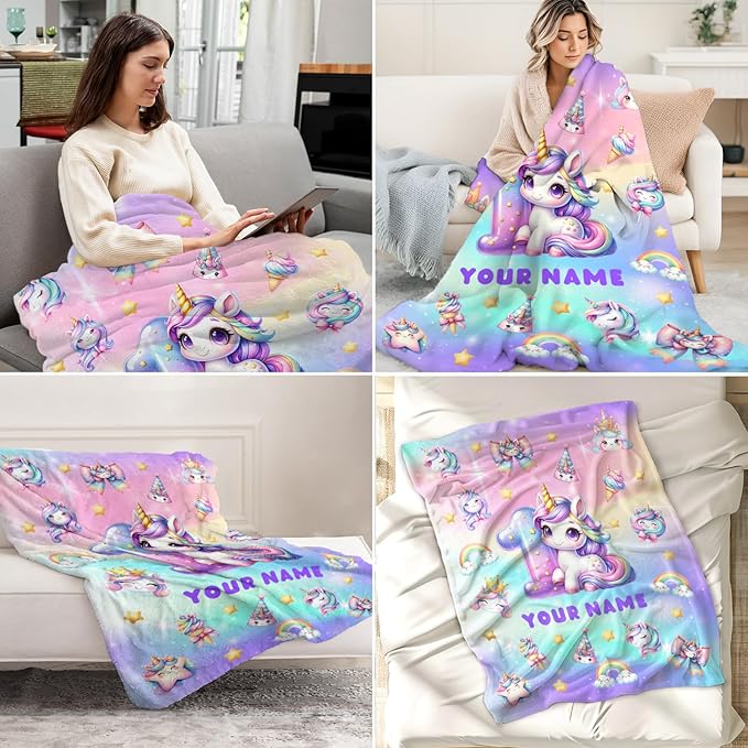 Personalized Birthday Blanket for Girls, 30 x 40 Inches Unicorn Throw - Soft Warm Throws Gifts for Birthday Decorations - Cute Unicorn Blanket for Sofa Couch