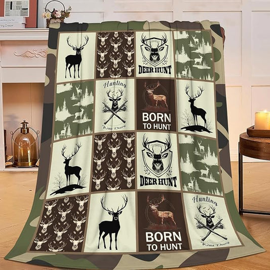 Deer Hunting Blanket Hunt Deer Throw Blanket Gifts for Girls Women Kids Boys Adults Men Super Soft Cozy Plush Fluffy Fuzzy Fleece Blanket Home Decor 40''X50''