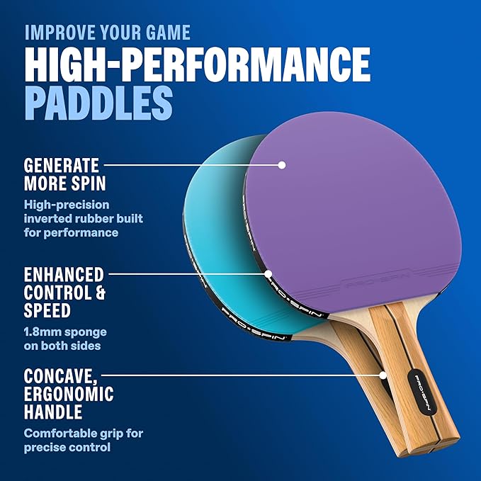 PRO-SPIN Portable Ping Pong Set with Retractable Ping Pong Net for Any Table, All-in-One Table Tennis Set with Ping Pong Paddles, Balls & Case, Table Top Family Game