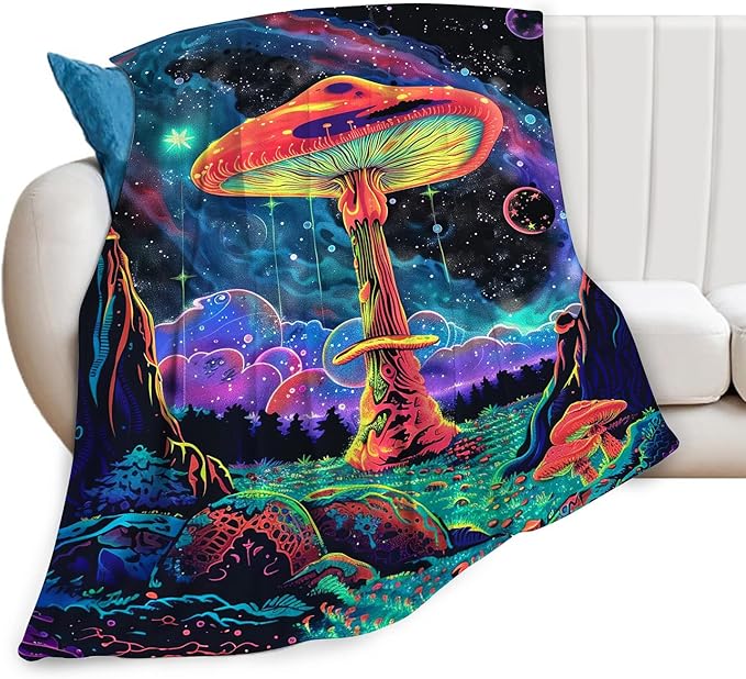 Mushroom Blanket Fleece Soft Warm Plush Mushroom Galaxy Throw Blanket Lightweight Plush Fuzzy Cozy Blankets for Lover Kids Adult Suitable for Couch Sofa Bed 80"X60"