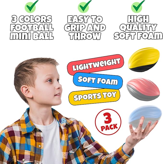 Bedwina 5" Mini Foam Football - Small Toy Footballs for Indoor and Outdoor Play, Spiral Foam Sports Birthday Football Party Favors for Kids