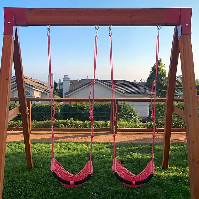 JKsmart 2 Pack Kids Swing Seat, Heavy Duty Rope Play Secure Children Swing Set, Toddler Swing Chair for Outdoor/Indoor/Playground/Home/Tree, with Snap Hooks and Swing Straps,440 lbs Capacity,Pink