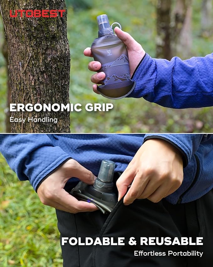 UTOBEST 200ml Soft Flask, 2 Pack Flexible TPU Hydration Water Bottle, Collapsible with 28mm Caliber for Running, Hiking, Cycling, Climbing, and Marathon Purple