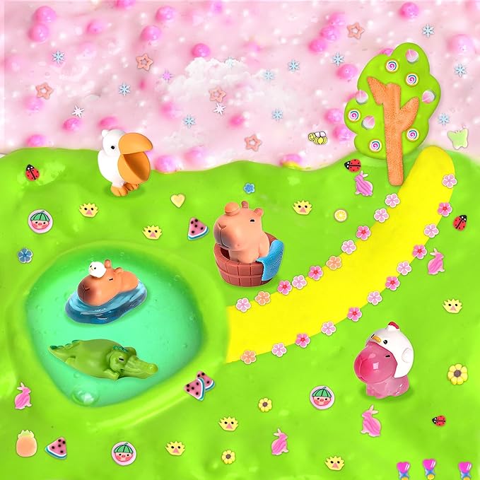 Capybara Slime Kit, 20oz Total, Slime Sensory Stress Relief Kit Includes 6 Different Texture Slimes, Glow in The Dark Slime with Cute Add-ins, ASMR, Perfect Slime Kit for Girls Ages 8-12