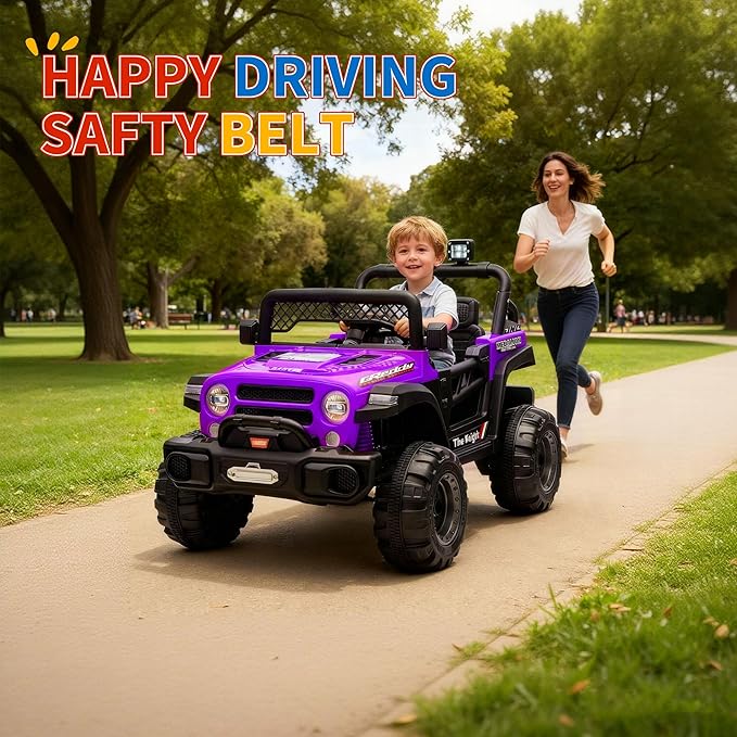 12V Kids Electric Ride on Truck，Parent Remote Control Car for Kids| Features 3 Speeds to 6MPH, 2 * 550w Moto, Spring Suspension, LED Lights, Music | for Children Aged 2-8 Years，Purple