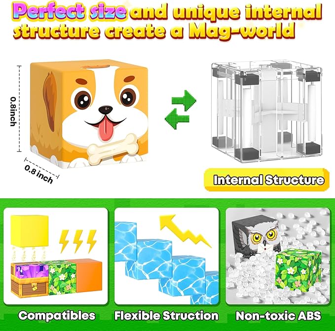 100PCS Magnetic Blocks Toys, Build Mine Magnet World Set, Magnetic Tiles Building for Boys & Girls Age 4-8 5-7, STEM Montessori Sensory Toys for Toddlers Kids Gifts