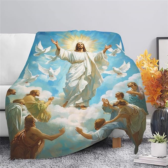 Jesus Blanket Christian Faith Religious Bible Verse Inspirational Scripture Throw Catholic Spiritual Gifts for Adults Women Men Kids Girls Boys Plush Fuzzy Fleece Blanket Decor 40''X50''