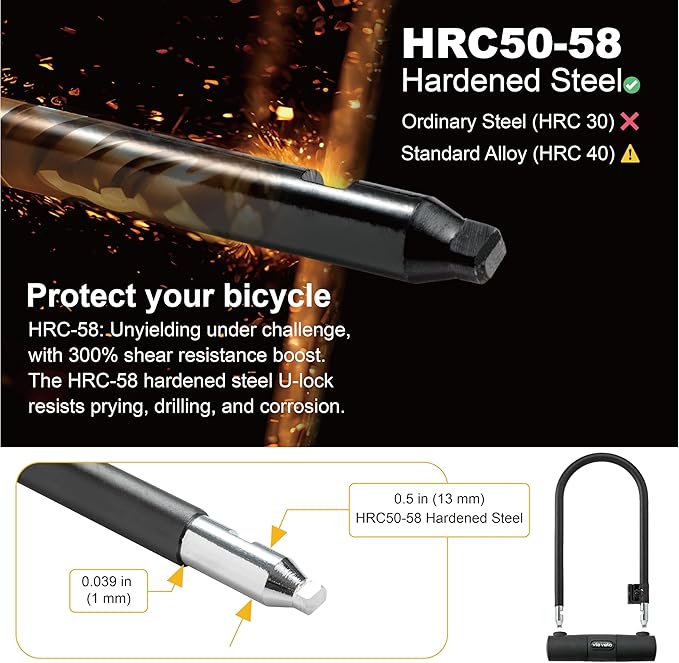 Via Velo Bike U Lock with Cable | Classic U Lock Heavy Duty Anti-Theft 15mm Shackle Innerside 9.25 x 4.5 in Sold Secure Silver Approval with 6Ft Cable Security Lock for Bike Electric Bike Scooter