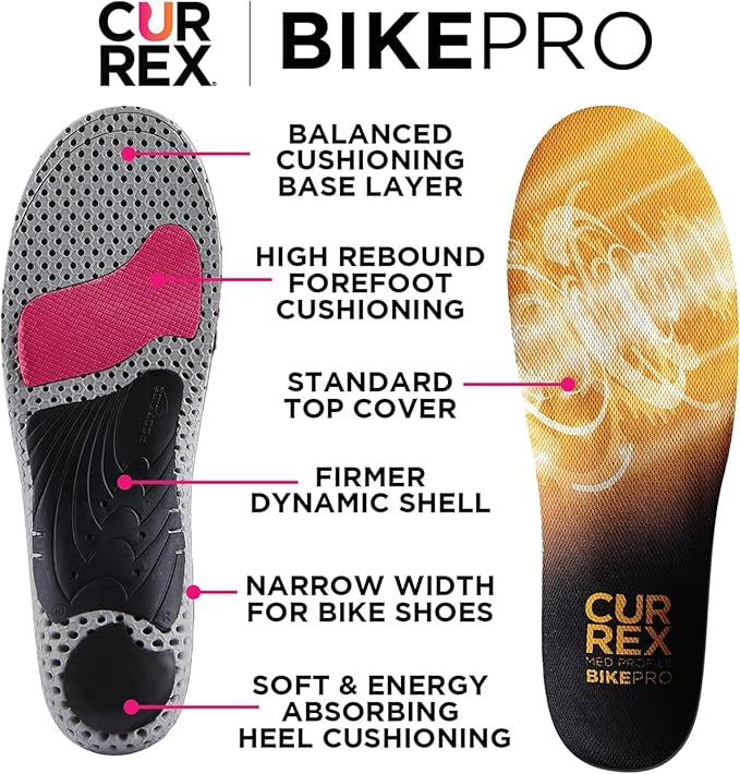 CURREX BikePro Insoles for Cycling, Bicycle & Motorcycle Riding – Arch Support Shoe Inserts w/Metatarsal Pads, Helps Reduce Fatigue + Improve Stability & Fit – for Men & Women – Medium Arch, Large