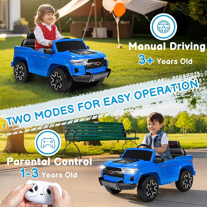 Winado Licensed Chevrolet Colorado Electric Car for Kids, 12V Ride on Toys for Toddlers with Remote Control, Battery Powered Electric Car Ride On Vehicle w/Bluetooth, Soft Start, LED Lights - Blue