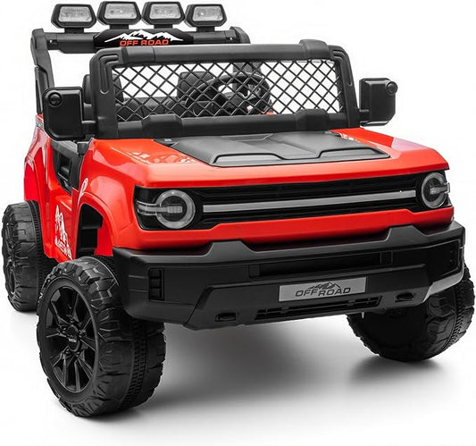 24V Ride on Toys for Big Kids, 2 Seater Electric Car w/22'' Large Seat, Remote Control, Shovel, 4X200W Engines, 4WD/2WD Switchable, Truck Bed Storage, Ride On Truck Toy for Boy Girl, Red