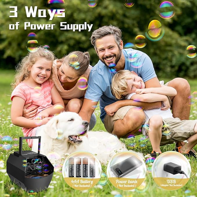 Theefun Bubble Machine: 500ML Automatic Bubble Blower Max 15000 Bubbles per Min for Kids and Toddlers, Battery or USB Operated Portable Bubble Maker for Parties Weddings Birthday Black