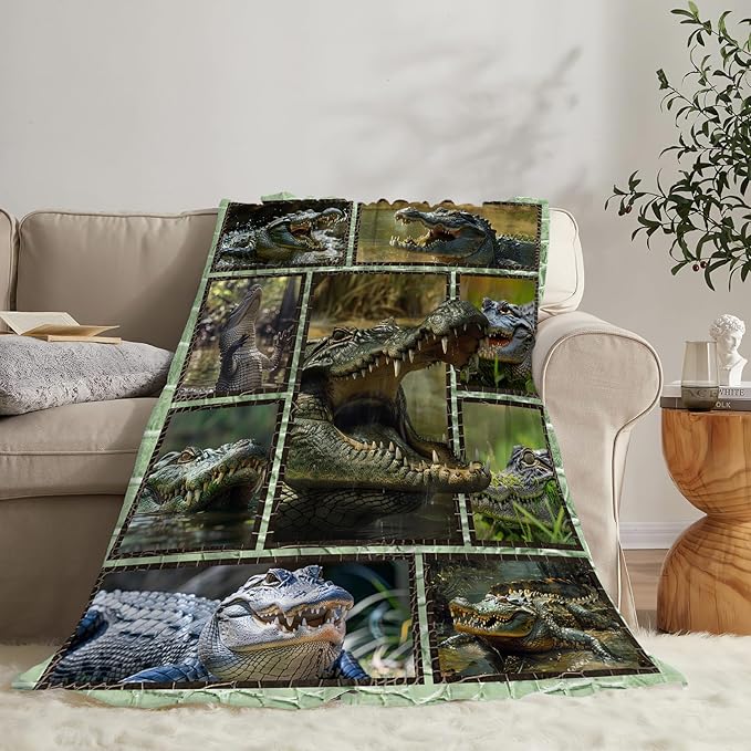 Crocodile Blanket Alligator Throw Blanket Cozy Plush Fleece Flannel Animal Blankets Lightweight Fuzzy Party Gifts for Girls Boys Women Men 80"X60"