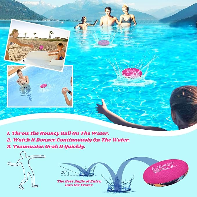 RYACO Leap Ball Water Skipping Pool Balls - 3 Pack Bouncing Beach for All Ages - Extreme Bathing Fun with Your Friends & Family at The Beach, Pool, River or Lake